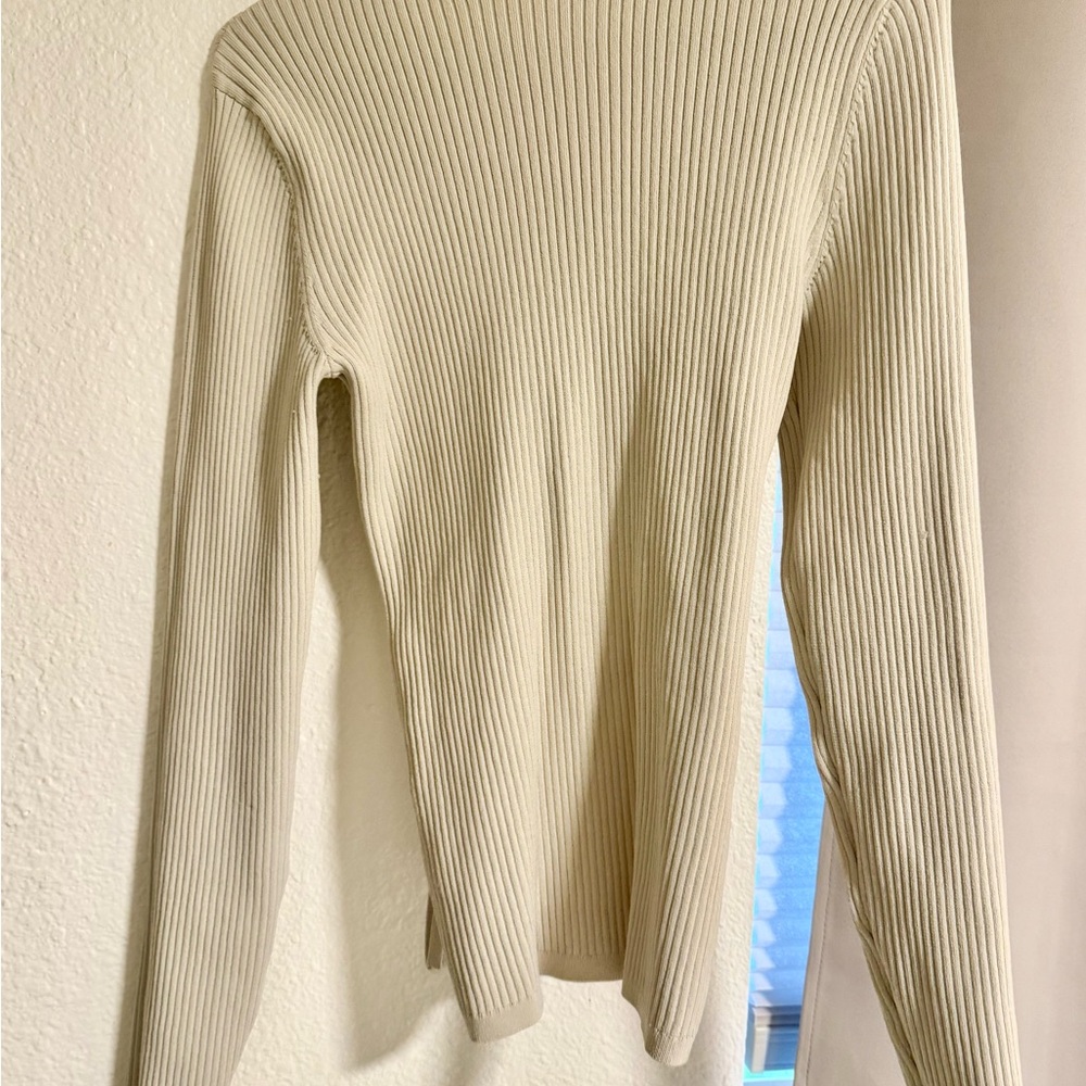 Babaton Beige Ribbed Knit Top